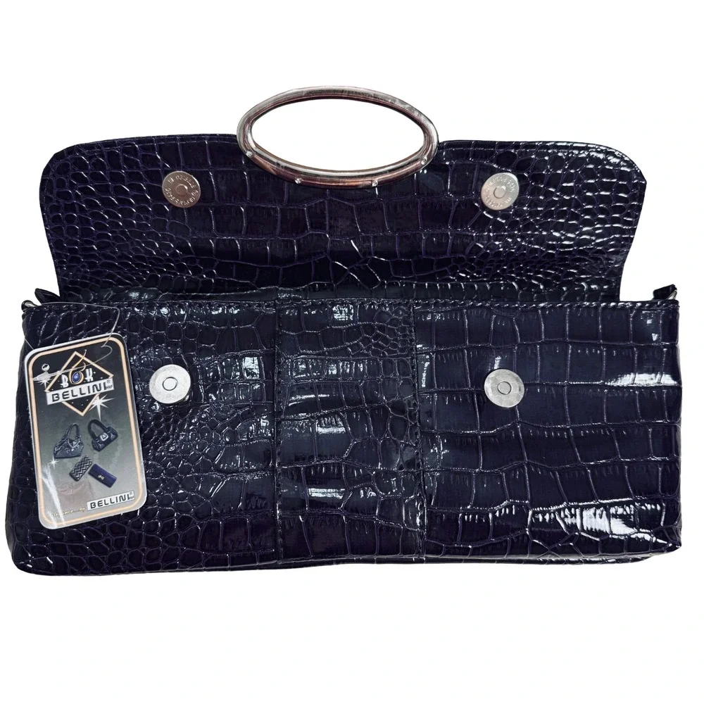 Bellini Purple Croc Embossed Clutch Silver Hardware Wrist Shoulder Strap NWT
